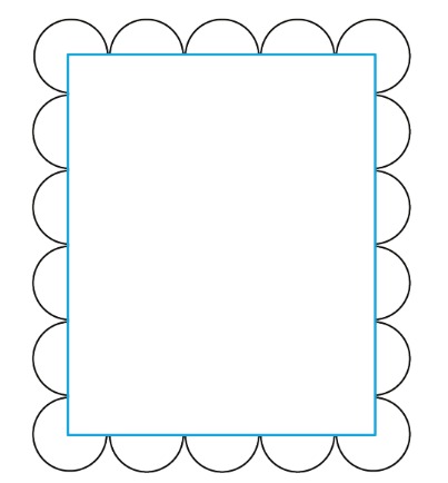 An 8-by-10 rectangular picture-frame opening is surrounded on all four sides by repeated equal outward semicircular bumps, forming a scalloped wire border.