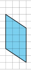 Parallelogram on a square grid. The left and right sides are vertical and 5 grid units tall, and the horizontal distance between them is 3 grid units. The top and bottom edges slant downward from left to right.