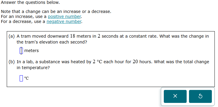 Question text for a word problem asking two questions that involve the rate of change of a tram.